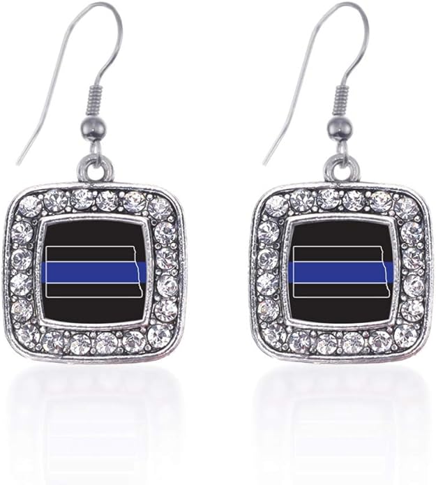 Inspired Silver - Silver Square Charm French Hook Drop Earrings with Cubic Zirconia Jewelry