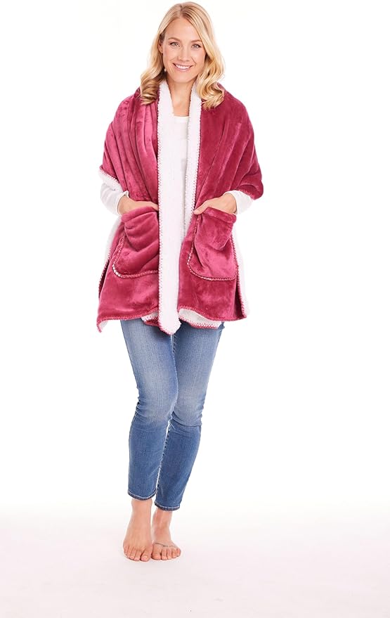 SIGNALS Womens Wearable Throw Blanket Poncho, Blanket Shawl With Pockets