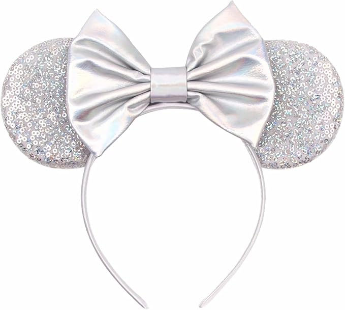 Sequin Mouse Ears Headbands for Women Girls Boys, Glitter Bows Headband for Kids Adults Birthday Party Costume Halloween