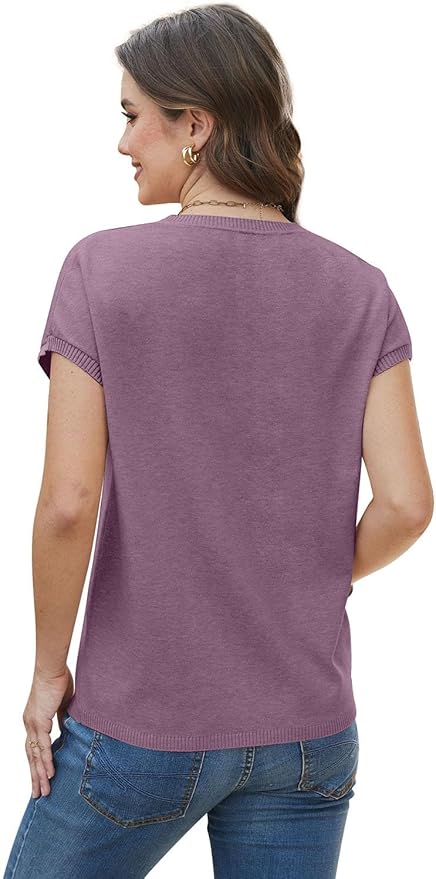 WIHOLL Short Sleeve Sweater for Women Summer Tops Crew Neck Fashion Clothing Tshirts Shirts Travel Outfits Dressy Casual