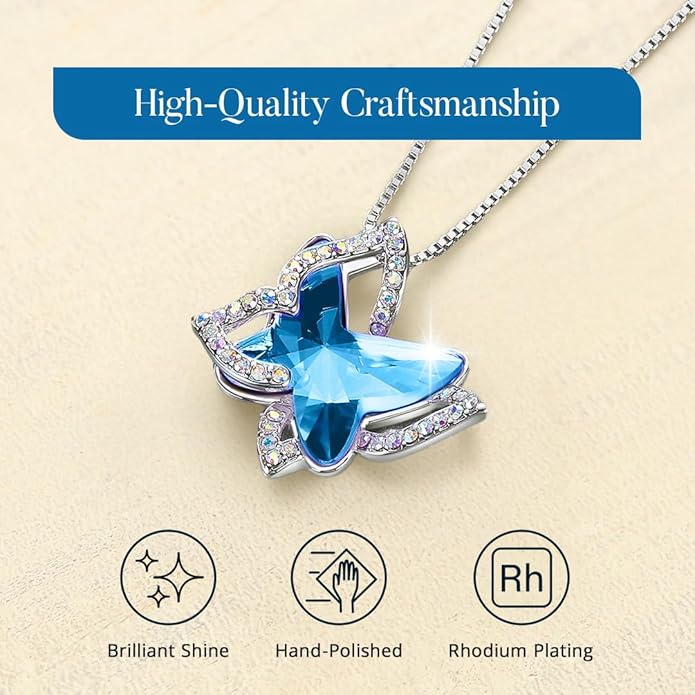 GEMMANCE Gift Butterfly Birthstone Crystal Necklace, Silver Tone with 18”+2” Chain, Necklace for Mother’s Day Anniversary Birthday Gifts for Women and Daughter, Valentine's Day