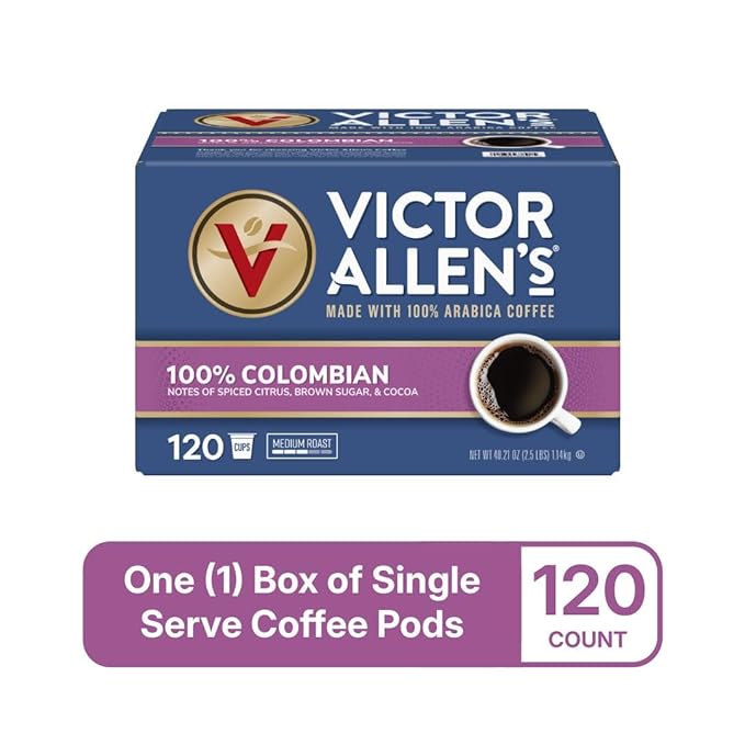 Victor Allen's Coffee 100% Colombian, Medium Roast, 120 Count, Single Serve Coffee Pods for Keurig K-Cup Brewers
