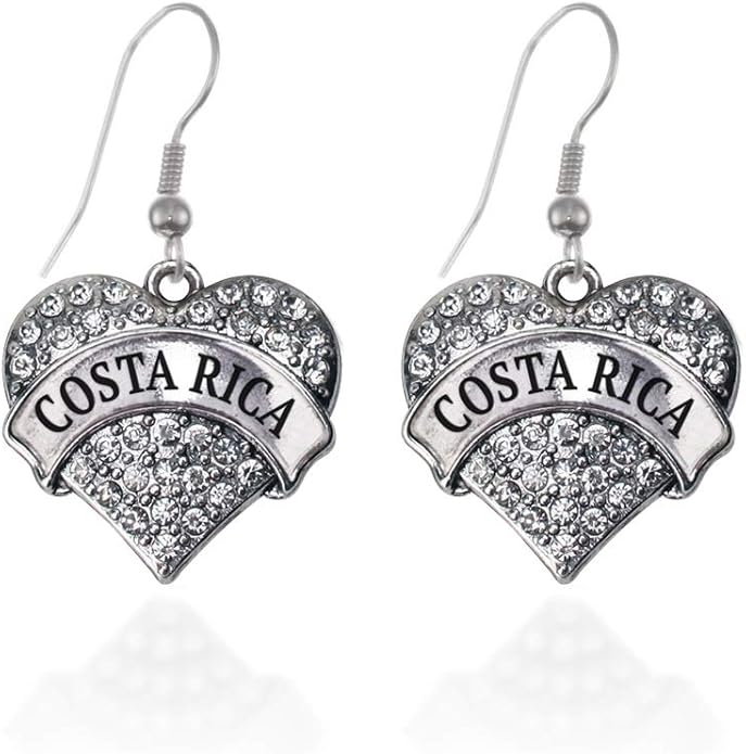 Inspired Silver - Silver Pave Heart Charm French Hook Drop Earrings with Cubic Zirconia Jewelry