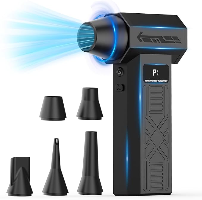 Compressed Air Duster - Rechargeable Electric Air Blower for Keyboard,Camera,PC Vents,Car Interiors & Home,Outdoor Dusting - 280,000 RPM,5 Nozzles,4 Speeds,Fast Charging