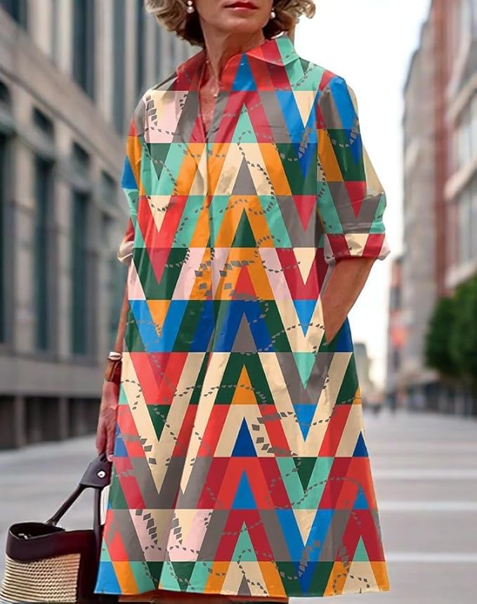 Womens 2025 Long Sleeve Button Down Shirt Summer Dress Casual V Neck Loose Fit Midi Shirt Dresses with Pockets