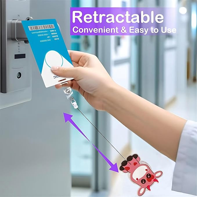 Cute Pink Cow Valentines Badge Reel Holder for Nurse Retractable Badge Reel Holder Name ID Badge Reels Funny Cute Badge Holder with Swivel Alligator Clip for Lover Nurse Doctor Teacher