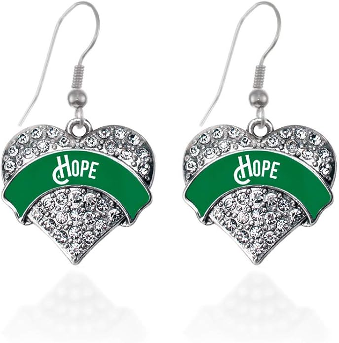 Inspired Silver - Silver Pave Heart Charm French Hook Drop Earrings with Cubic Zirconia Jewelry