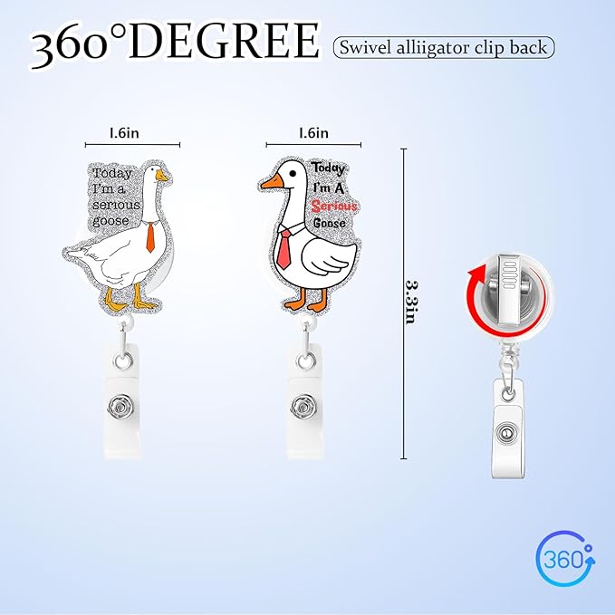 2 Pcs Serious Funny &Goose Badge Reel- Retractable ID Holder with Alligator Clip& Nylon Cord | AcrylicClip for Nurse Nurses Office Worker Teacher Student
