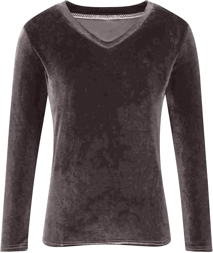Velvet Tops for Women Dressy Casual V Neck Shirts Loose Fit Vintage Long Sleeve Velour Blouse Solid Holiday Party Outfits