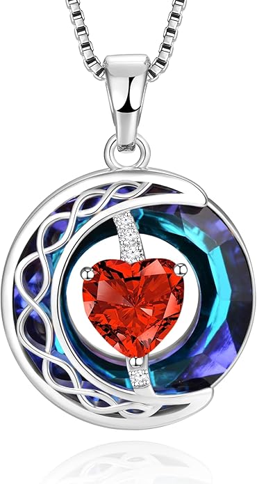 LIANYU Necklace for Womens Blue Sapphire Necklace Moon Pendant S925 Sterling Silver Crystal Jewelry for Women Pendant Birthday Gifts for Wife Gifts Valentine Anniversary