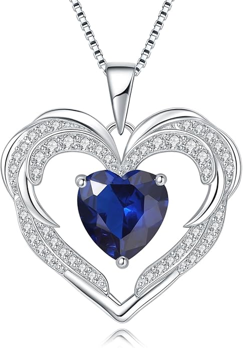 Jurikko Heart Necklaces Valentine's Gift for Women, Birthstone 925 Sterling Silver Angel Wings Love Pendant Necklaces for Women, Jewelry Gifts for Wife, Anniversary, Mother's day