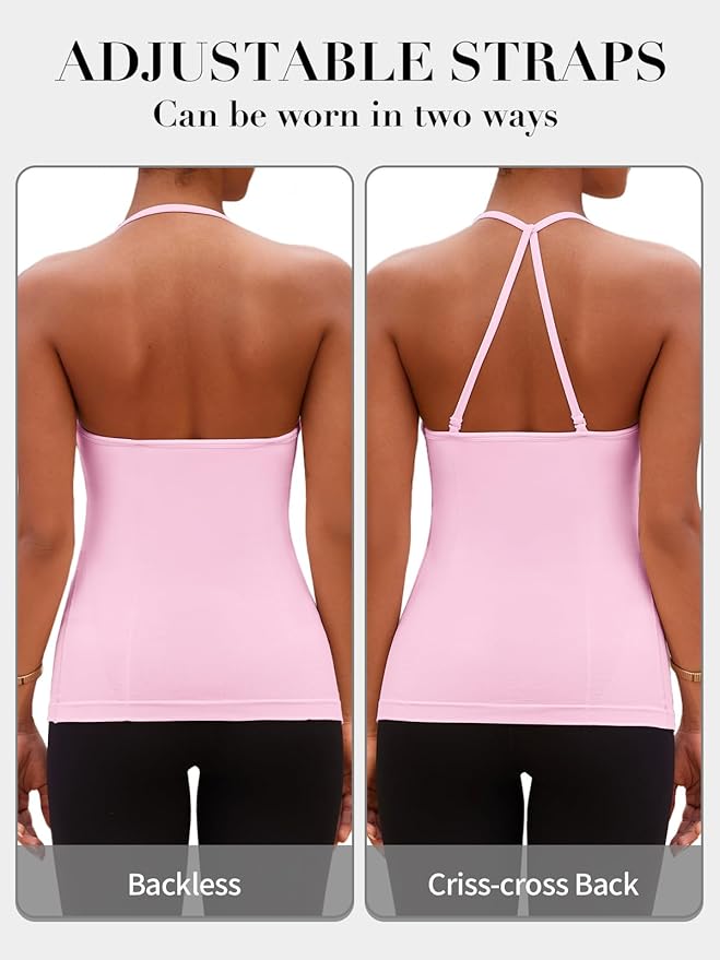 V FOR CITY Built in Bra Halter Tops for Women Padded Workout Tank Strappy Camisole Gym Yoga Cami Top
