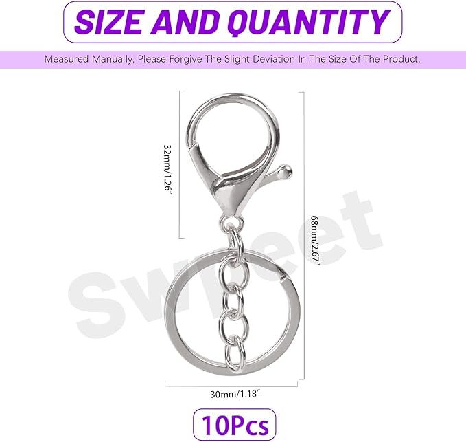 Swpeet 10Pcs Silver Lobster Claw Clasps with Key Chain and Flat Split Keychain Ring Assortment Kit, Swivel Clasps Hook Clips Swivel Snaps Hooks for Purse Strap Keychain DIY Crafts