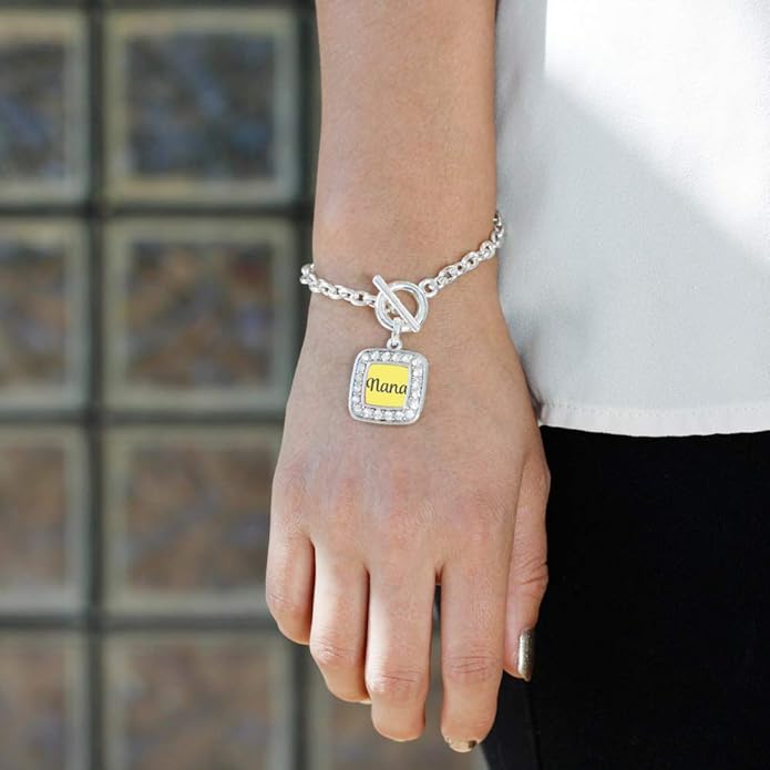 Inspired Silver - Silver Square Charm Toggle Bracelet with Cubic Zirconia Jewelry