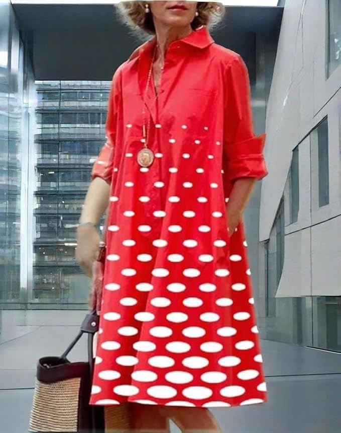 Womens 2025 Long Sleeve Button Down Shirt Summer Dress Casual V Neck Loose Fit Midi Shirt Dresses with Pockets