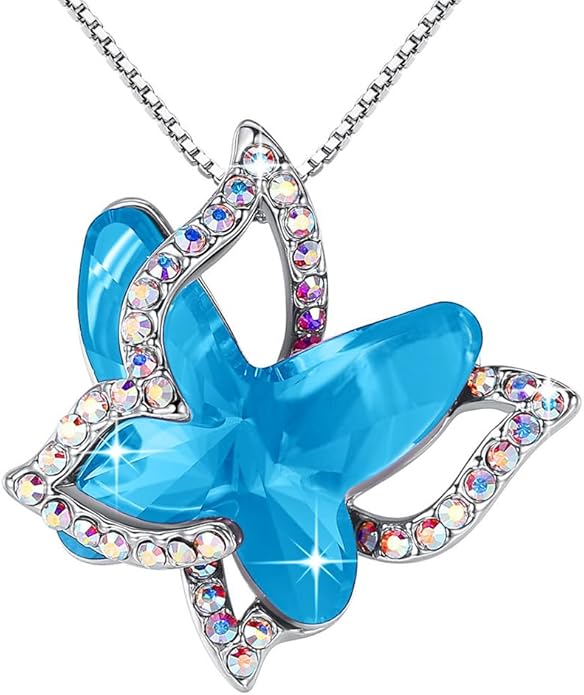 GEMMANCE Gift Butterfly Birthstone Crystal Necklace, Silver Tone with 18”+2” Chain, Necklace for Mother’s Day Anniversary Birthday Gifts for Women and Daughter, Valentine's Day