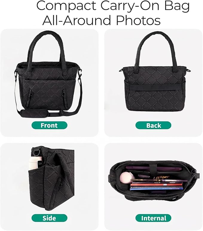 SUNRISING Tote Bag for Women, Puffy Tote Bag with Zipper, Large Quilted Shoulder Bag with Compartments for Travel Work Gym