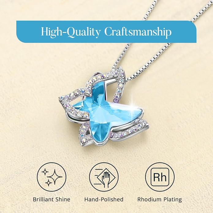 GEMMANCE Gift Butterfly Birthstone Crystal Necklace, Silver Tone with 18”+2” Chain, Necklace for Mother’s Day Anniversary Birthday Gifts for Women and Daughter, Valentine's Day