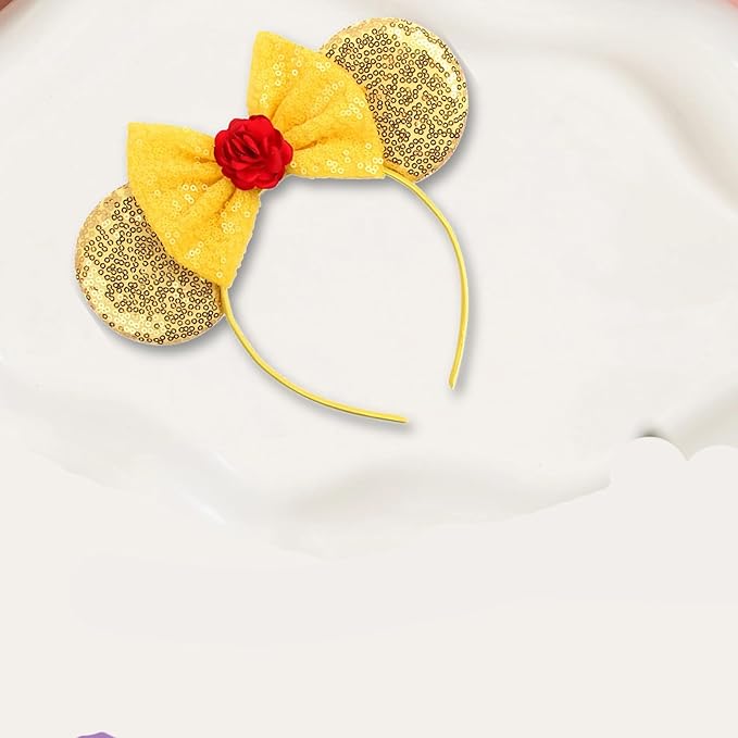 Sequin Mouse Ears Headbands for Women Girls Boys, Glitter Bows Headband for Kids Adults Birthday Party Costume Halloween