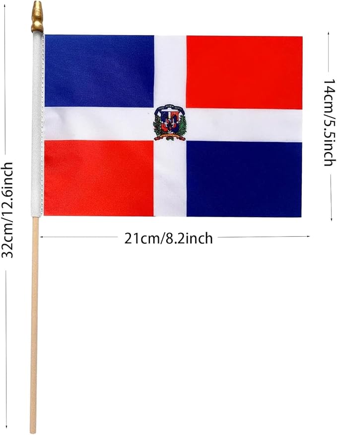 GSYLPFT 12 Pack Dominican Flags on Sticks Dominica Small Mini Hand Held Flags for Office Classroom Holiday Party Decorations