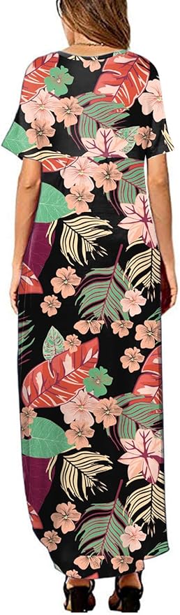 Arolina Women's Summer Maxi Dress Short Sleeve V Neck Casual Loose Long Beach Split Dresses with Pockets