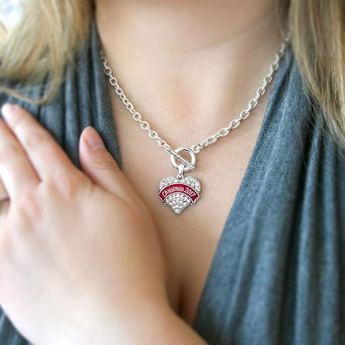 Inspired Silver - Silver Pave Heart Charm 18 Inch Necklace with Cubic Zirconia Jewelry