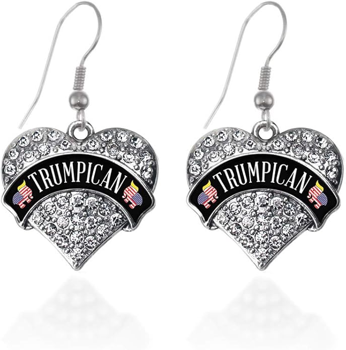 Inspired Silver - Silver Pave Heart Charm French Hook Drop Earrings with Cubic Zirconia Jewelry