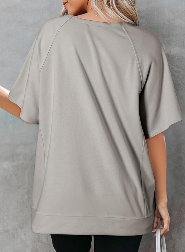 Dokotoo Oversized T Shirts for Women Crewneck Short Sleeve Casual Summer Tops Lightweight Loose High Low Blouse