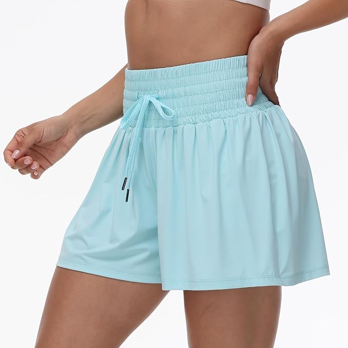 Blaosn Flowy Athletic Shorts for Women Gym Workout Running Short Pants High Waist Skort with Pocket Casual Summer Clothes