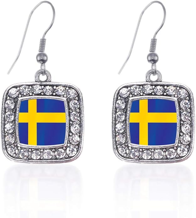 Inspired Silver - Silver Square Charm French Hook Drop Earrings with Cubic Zirconia Jewelry