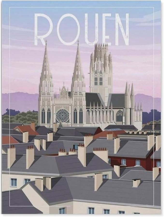Rouen France Vintage Travel Poster，Jigsaws Puzzles 1000 Pieces Teens Kids Jigsaw Entertainment Toys Brain Challenge Puzzle（50x70cm）-BN91