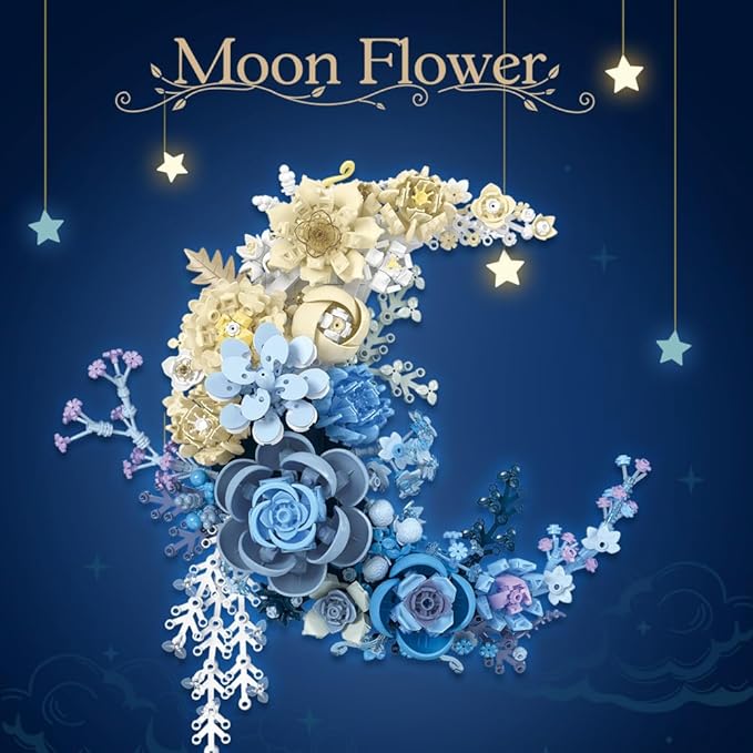 Eternal Flower Building Blocks Set, Simulated Artificial Flowers Moon Models, Home Decor or Idea Present for Adults and Kids, Valentine's Day Gifts for Girls, Standard Particles 934 PCS (JJ9094)