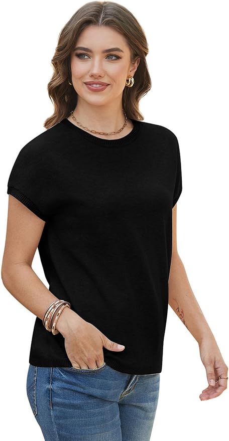WIHOLL Short Sleeve Sweater for Women Summer Tops Crew Neck Fashion Clothing Tshirts Shirts Travel Outfits Dressy Casual