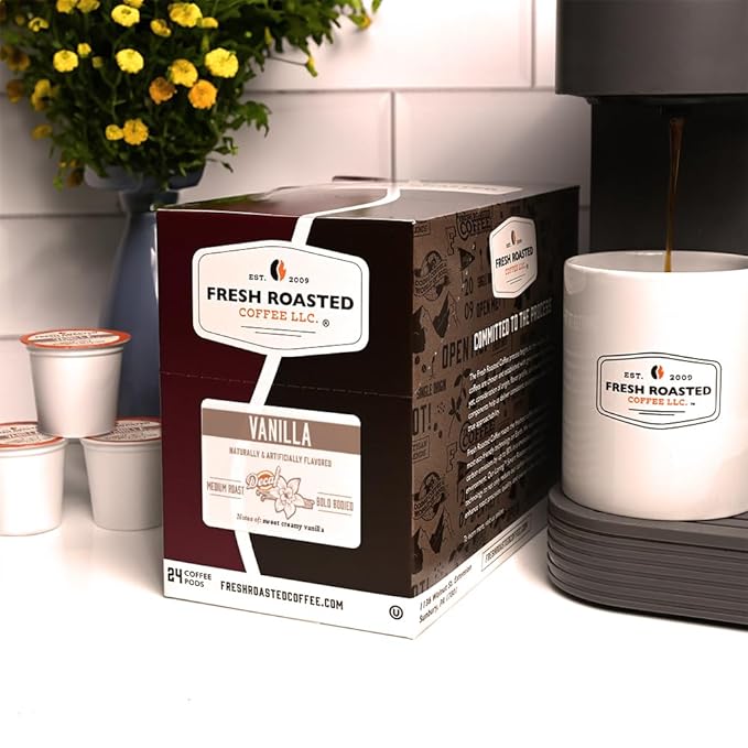 Fresh Roasted Coffee, Decaf French Vanilla, Flavored Coffee Pods, 72 Count