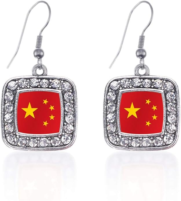 Inspired Silver - Silver Square Charm French Hook Drop Earrings with Cubic Zirconia Jewelry