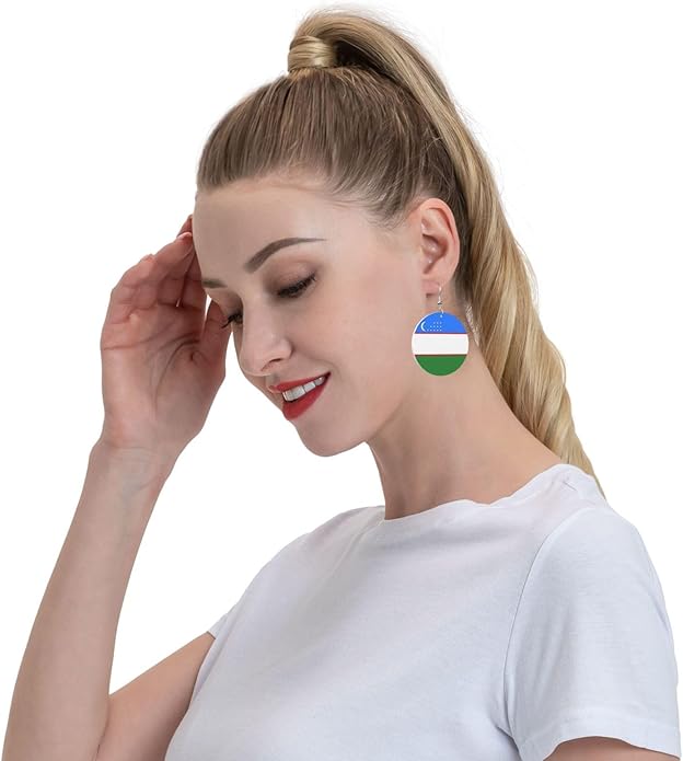 Round Faux Leather Earrings for Women Lightweight Double-Side Printed Drop Dangle Earring for Festival Party Gift