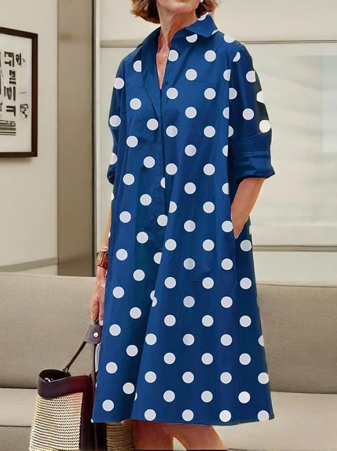Womens 2025 Long Sleeve Button Down Shirt Summer Dress Casual V Neck Loose Fit Midi Shirt Dresses with Pockets