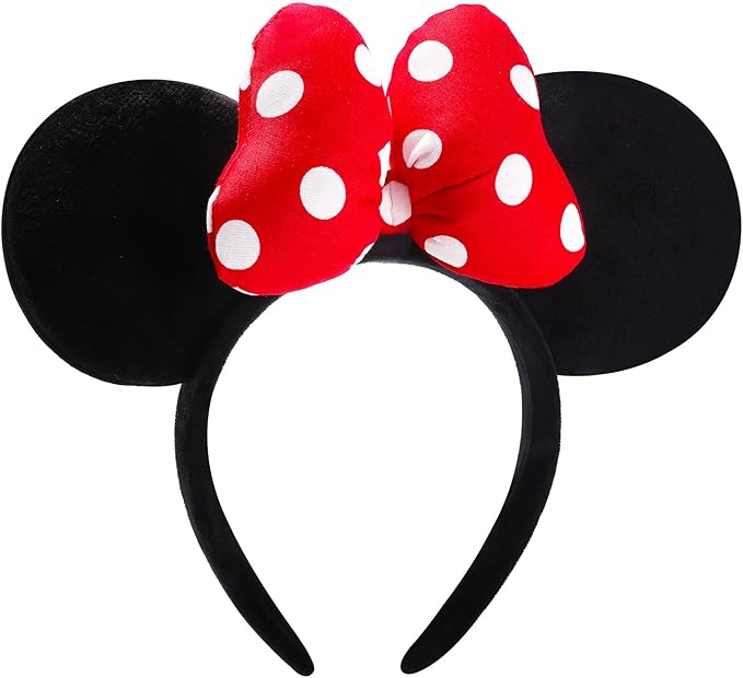 ODOCARE Handmade Mouse Ears Headband for Women and Ladies, Polka Dot Bow Minnie Ears Costume Accessories