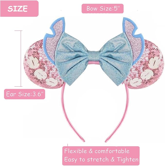 Sequin Mouse Ears Headbands for Women Girls Boys, Glitter Bows Headband for Kids Adults Birthday Party Costume Halloween