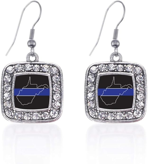 Inspired Silver - Silver Square Charm French Hook Drop Earrings with Cubic Zirconia Jewelry
