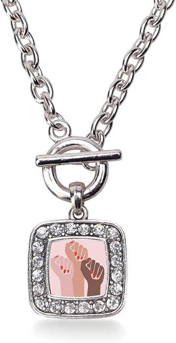 Inspired Silver - Silver Square Charm 18 Inch Necklace with Cubic Zirconia Jewelry