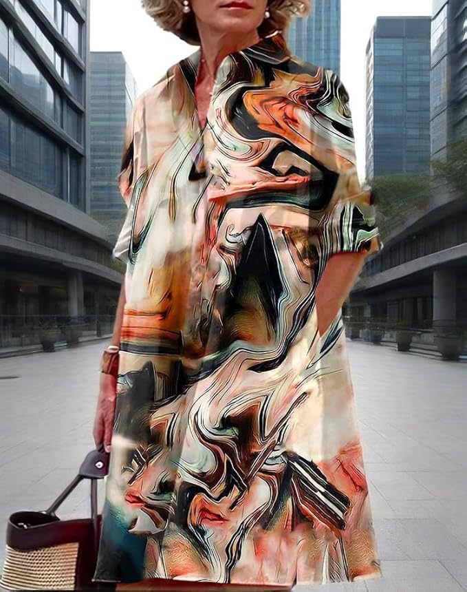 Womens 2025 Long Sleeve Button Down Shirt Summer Dress Casual V Neck Loose Fit Midi Shirt Dresses with Pockets