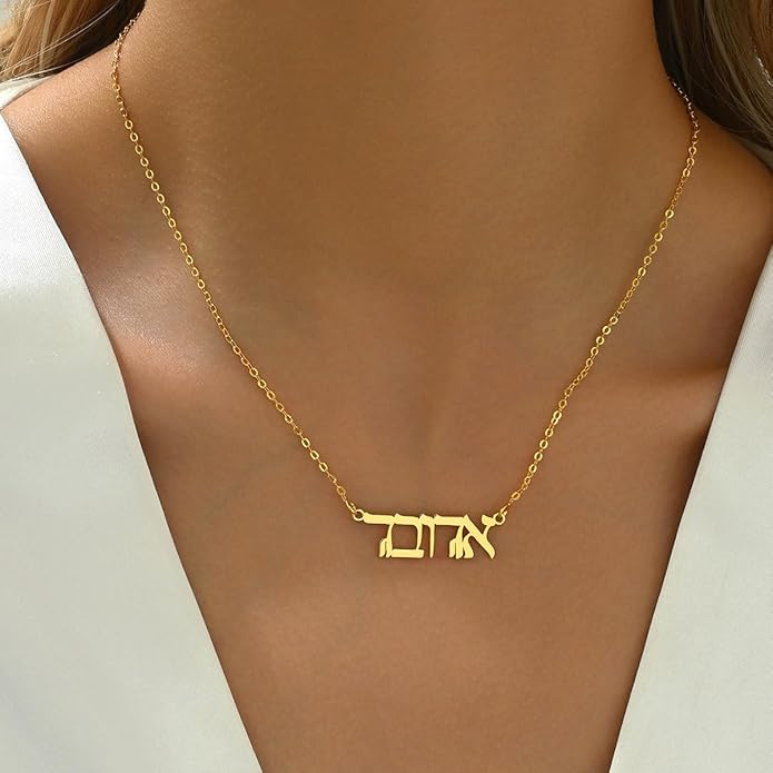 Unisota Personalized Name Necklace in 9 Diferent Languages Custom English Chinese Arabic Greek Hebrew Japanese Korean Russian Hindi Name Pendant Necklace Jewelry Gifts for Women Wife Mom