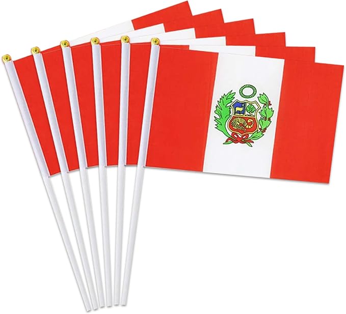 Peru Flag Small Peruvian Flag 12 Pack Mini Hand Held Peruvian Flags on Sticks for Party Parades Sports Events Patriotic Holiday Decorations