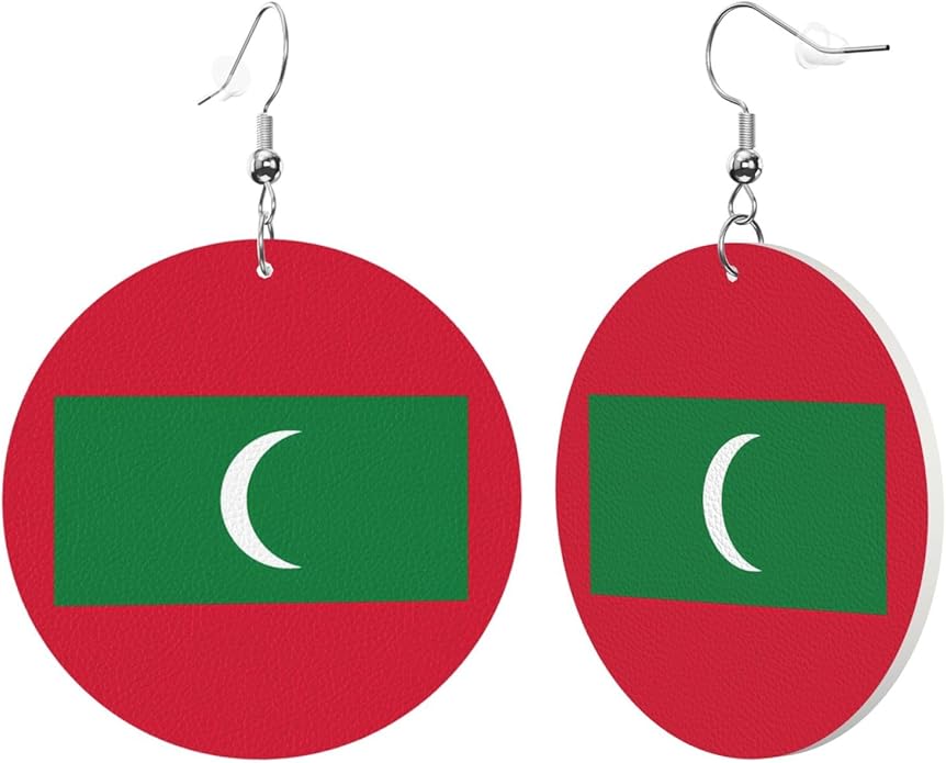 Round Faux Leather Earrings for Women Lightweight Double-Side Printed Drop Dangle Earring for Festival Party Gift
