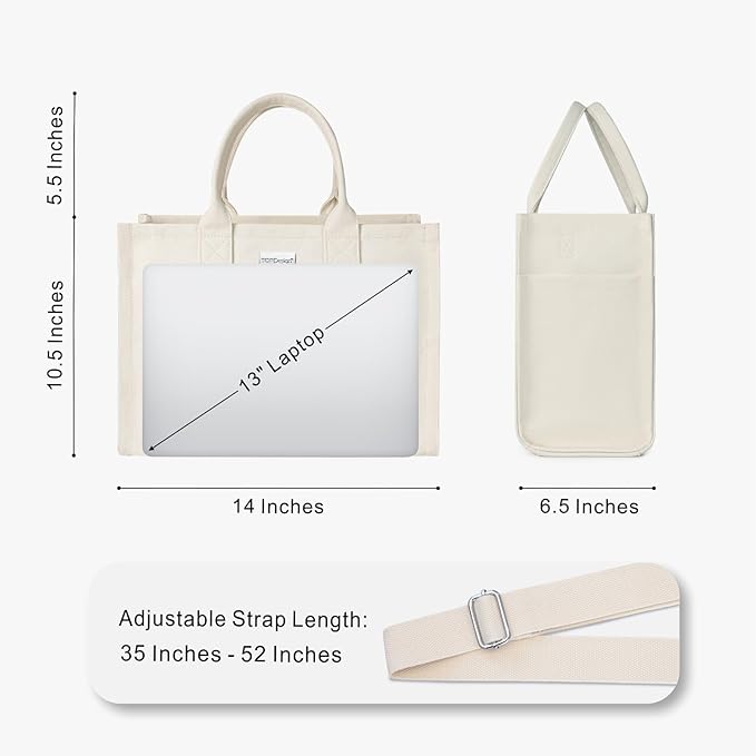TOPDesign Heavy-Duty Canvas Tote Bag for Women, Adjustable Crossbody/Shoulder Handbag with 9 Pockets, Everything Tote