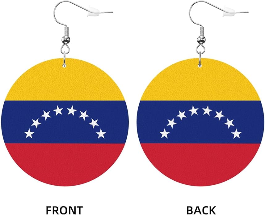 Round Faux Leather Earrings for Women Lightweight Double-Side Printed Drop Dangle Earring for Festival Party Gift
