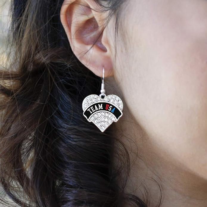 Inspired Silver - Silver Pave Heart Charm French Hook Drop Earrings with Cubic Zirconia Jewelry