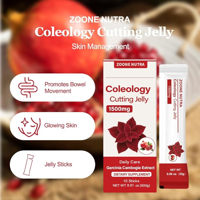 Zoone Nutra Coleology Cutting Jelly – Korean Jelly Stick for Weight Management, Helps Control Appetite & Supports Metabolism with Garcinia Cambogia HCA, Chia Seeds & Pomegranate Flavor – 20 Sticks
