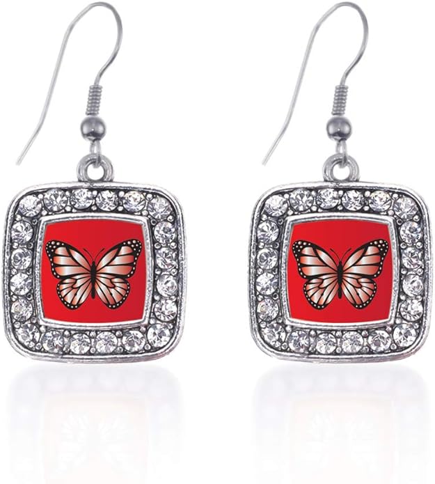 Inspired Silver - Silver Square Charm French Hook Drop Earrings with Cubic Zirconia Jewelry